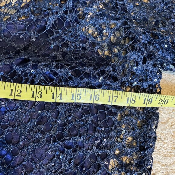 Alex Evenings Sheer Lace Sequin Dress w/ Slip Navy Bell Sleeves Fairy Whimsical - Picture 8 of 13